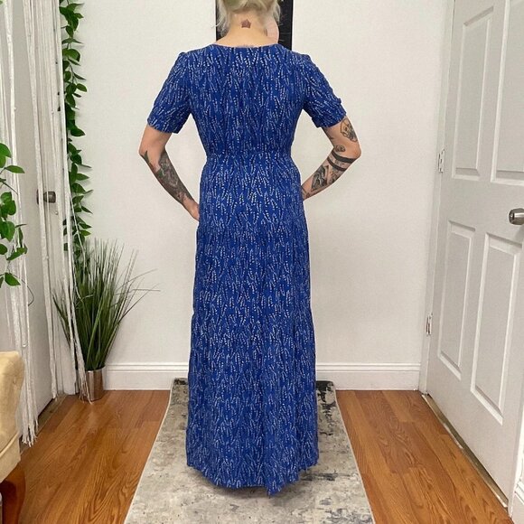 BA&SH Floral Wrap Short Sleeve Crepe Maxi Dress Tie-Waist Size S Blue - Picture 7 of 12